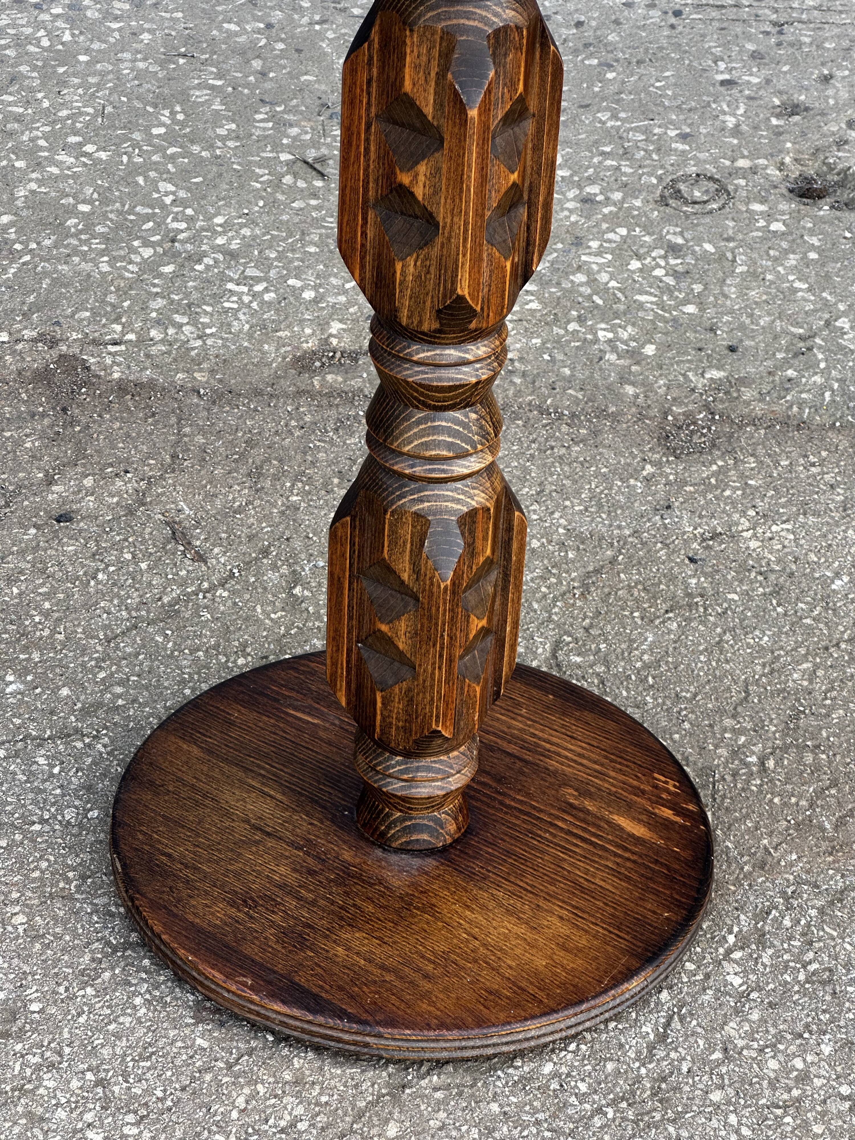 1930s carved wood side table - oak and pine