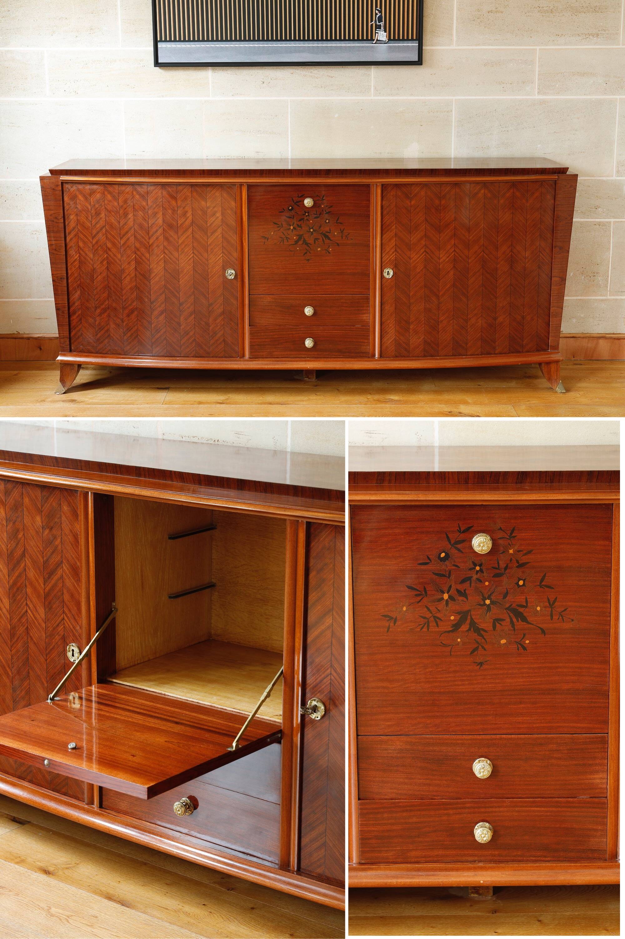 Rosewood and rosewood sideboard in the style of Jules Leleu