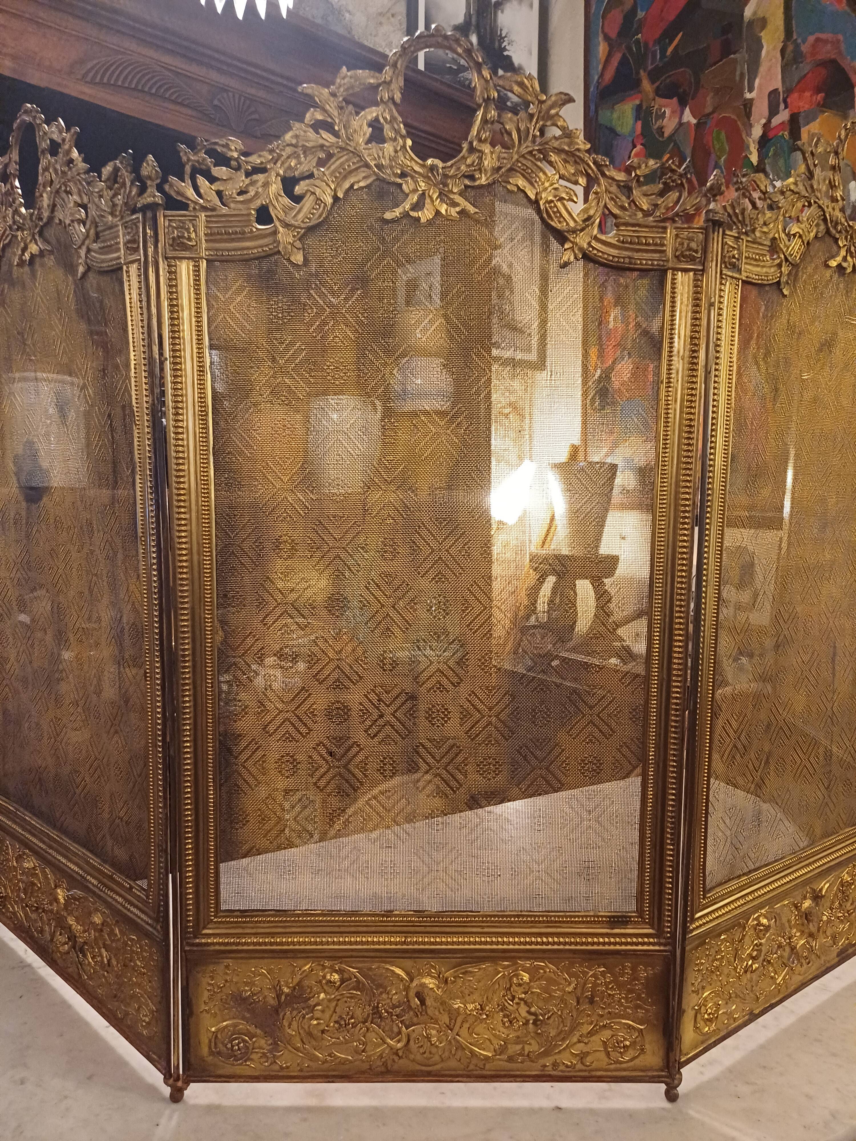 Very Beautiful Fireplace Screen 154 cm/77 cm in Bronze and Brass - Period 1880