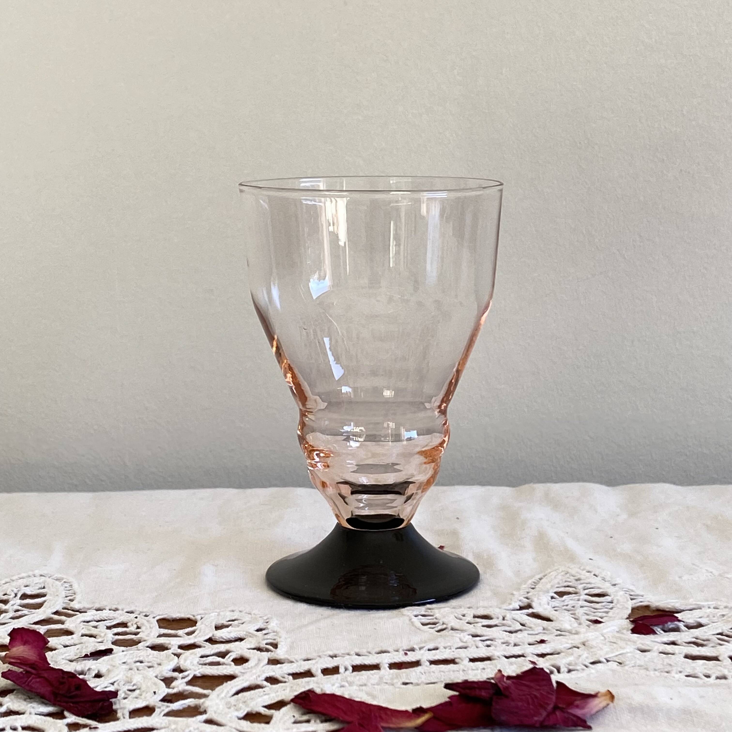 8 pink art deco wine or water glasses with black stem