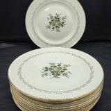 Service of 12 vintage flat plates L'Amandinois Floral Decoration and Gilding