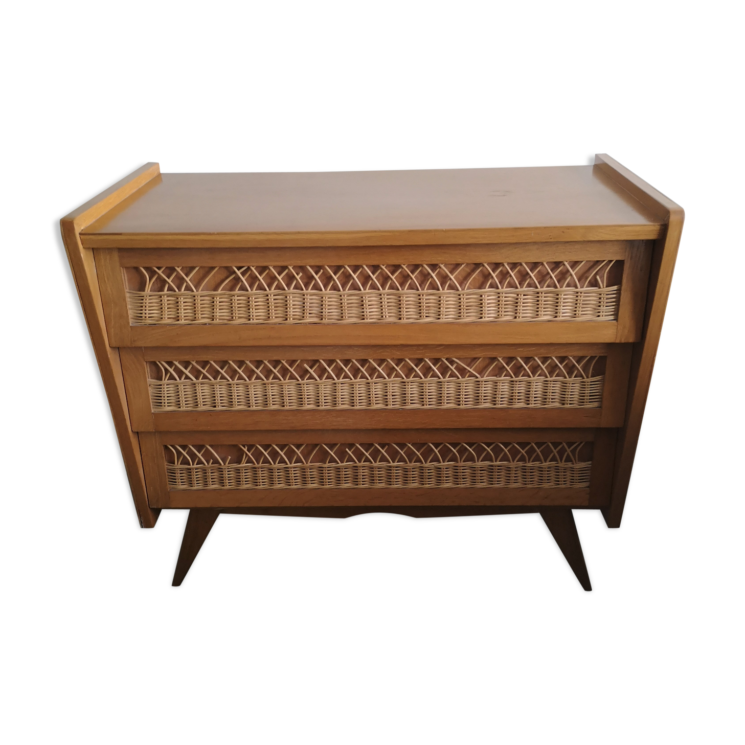 Vintage commodity wood and rotin 1950s
