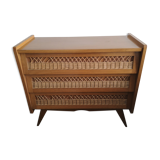 Vintage commodity wood and rotin 1950s