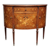 Venetian half-moon commode with doors in Louis XVI style marquetry