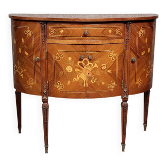 Venetian half-moon commode with doors in Louis XVI style marquetry