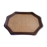 Glass tray, wood and caning