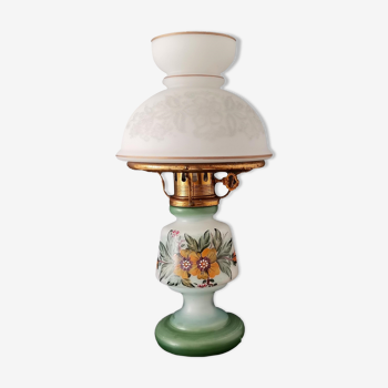 Lampe de table vintage rustique en céramique verte et verre des années 1960