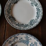 Set of 4 mismatched blue flat plates