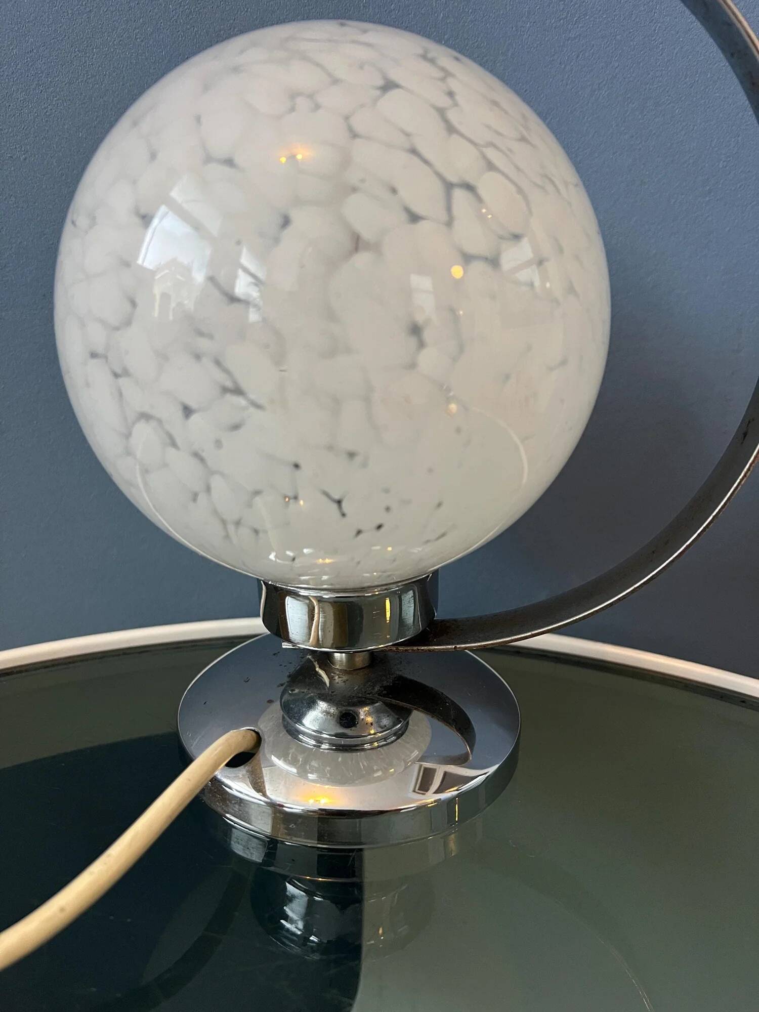Vintage chrome table lamp with glass shade