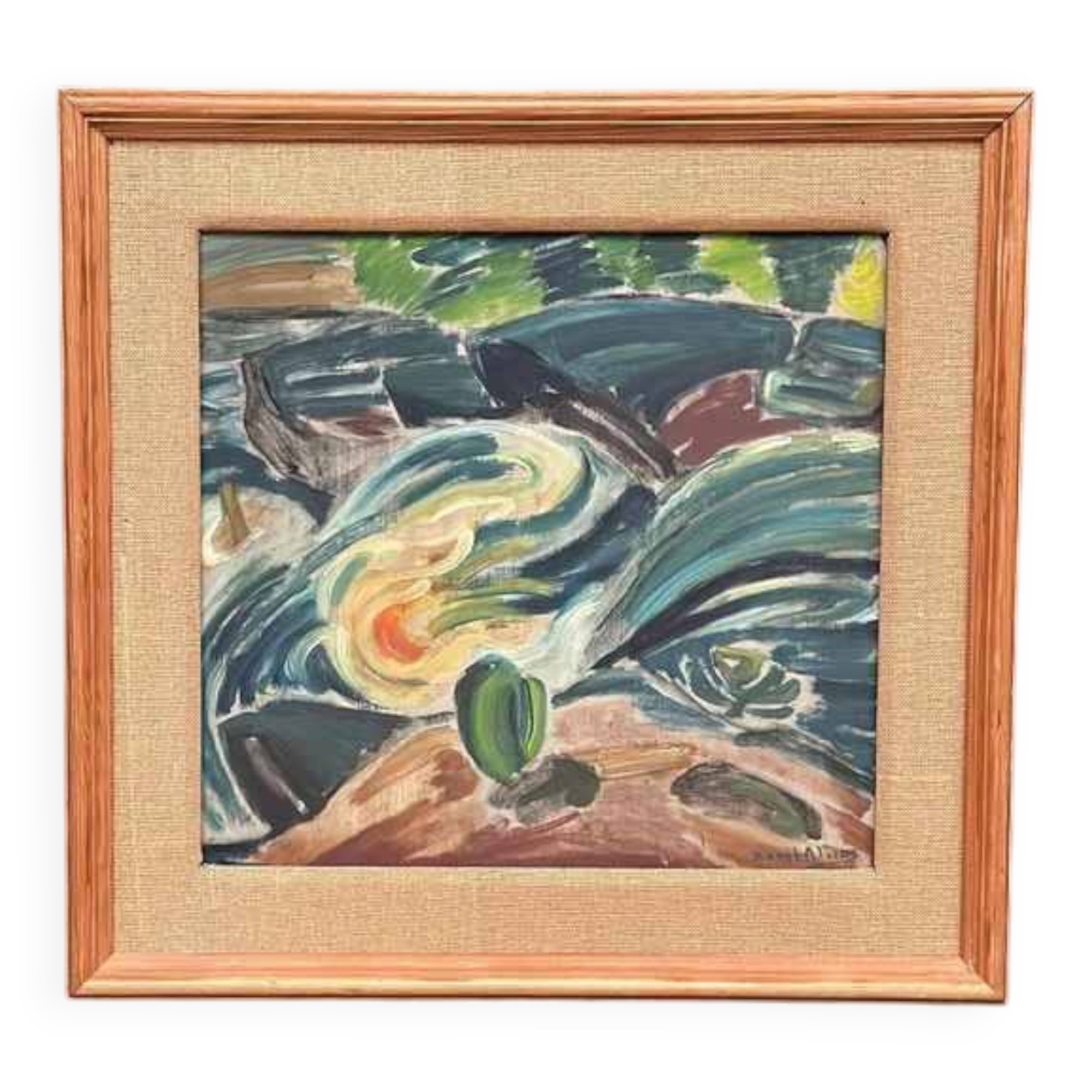 Original Swedish Oil On Panel – “Composition” By Bengt Alwö – Vintage & Framed 62 × 60 Cm (24.4" × 23.6")