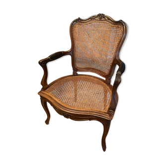 Solid walnut office chair seat and backrest caned Louis XV style