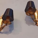 Pair of wall lamps double year 50 in bronze neo-classical style signed Petitot