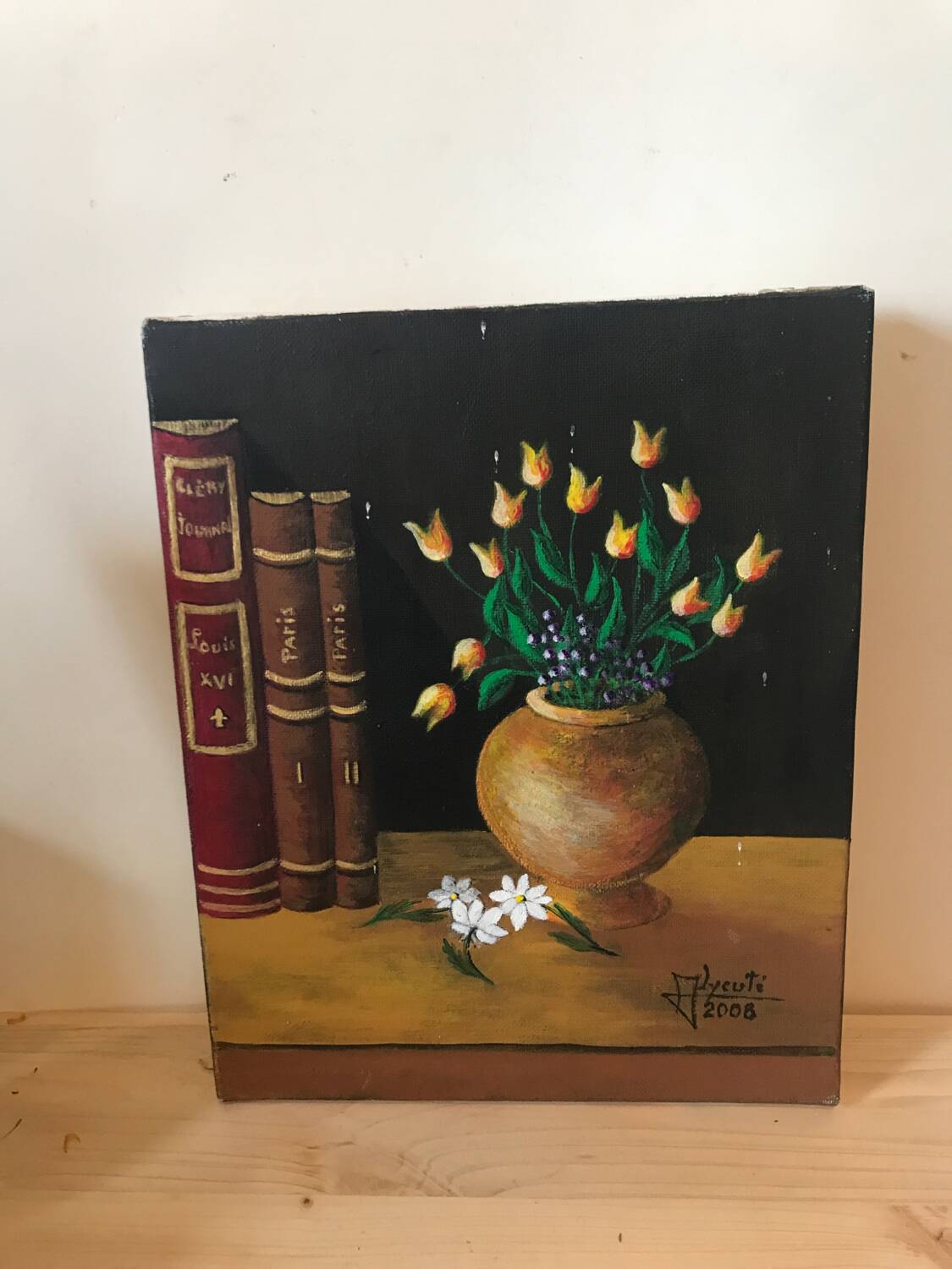 Small oil painting on canvas still life bouquet of flowers