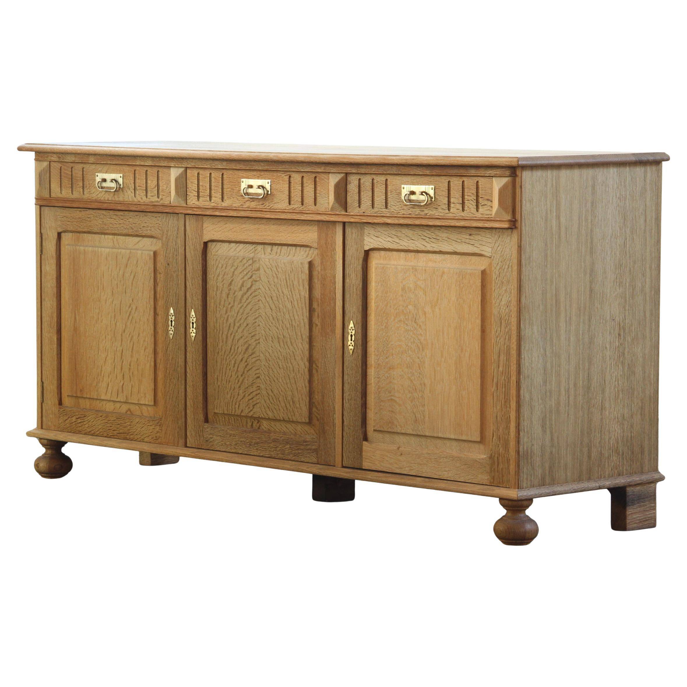 Vintage 1970 Danish Brutalist Light Oak Sideboard, Style of Henning Kjærnulf