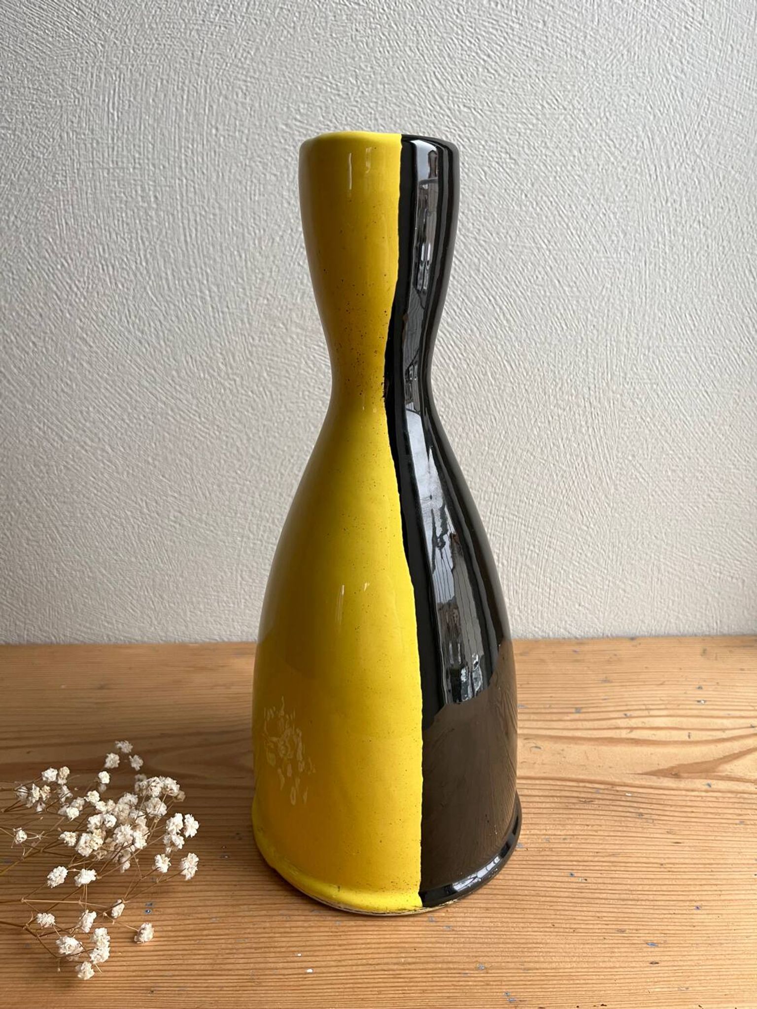 Vintage Vallauris two-tone black and yellow earthenware vase