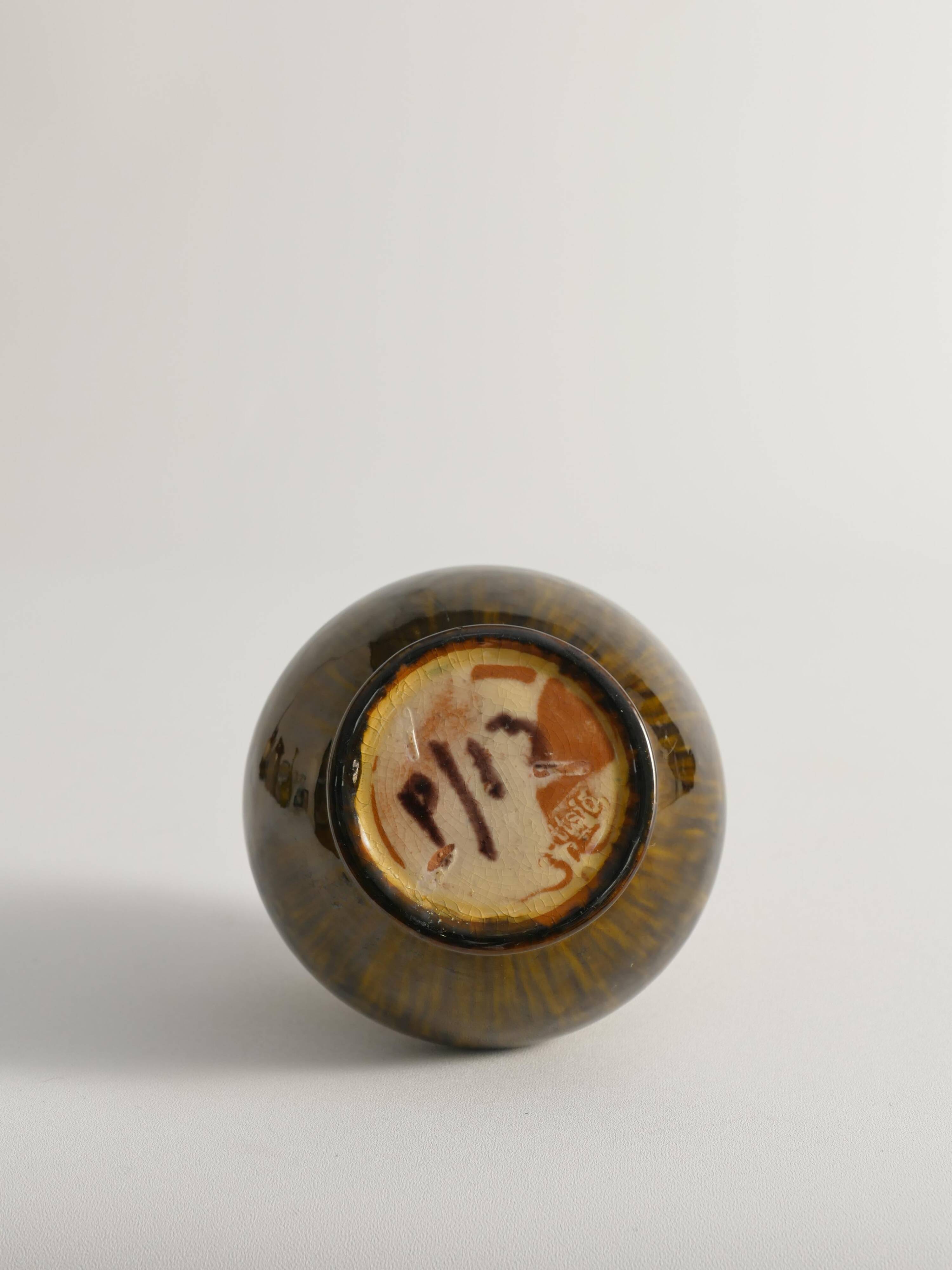 Scandinavian Modern Black and Olive Glazed Ceramic Vase Nittsjö Keramik, 1960s