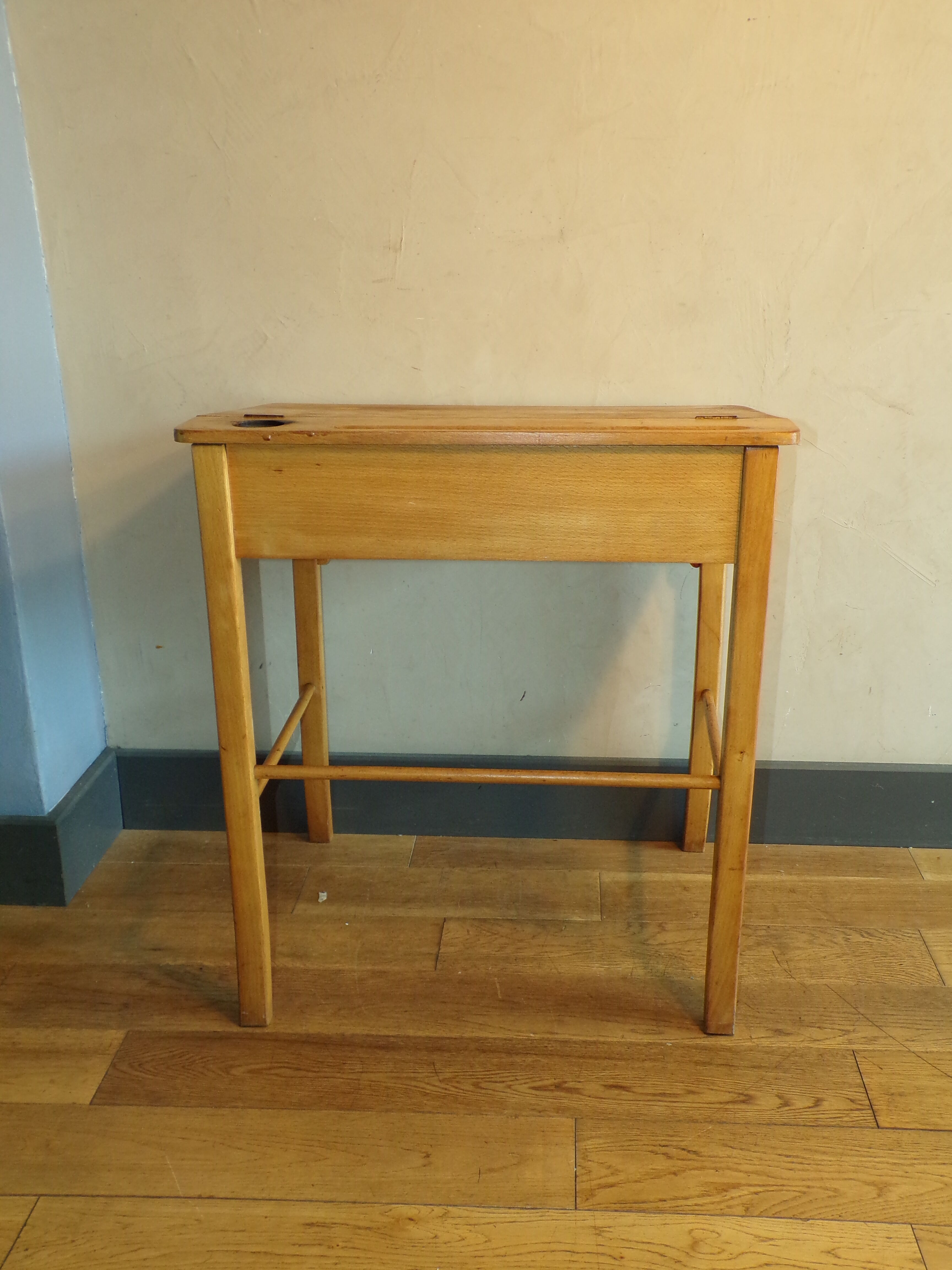 Vintage wood desk with ink
