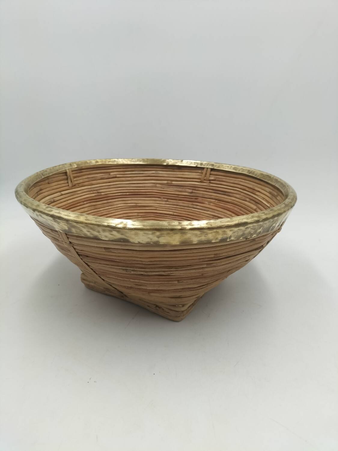 Rattan and brass basket