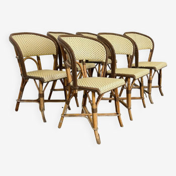 Set of 6 beige bistro armchairs Gatti 70s France