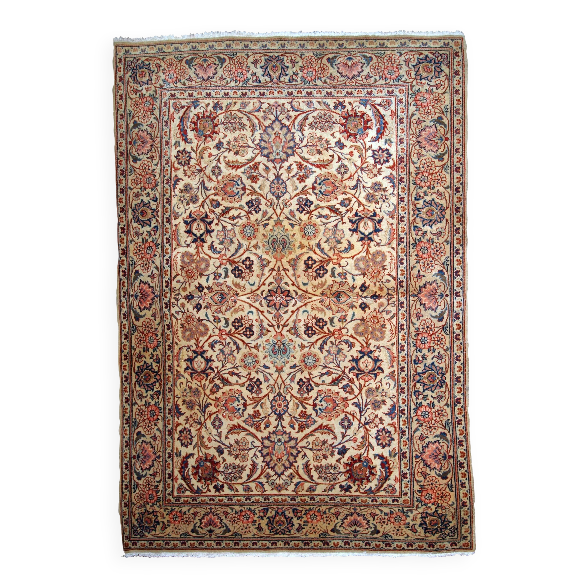 Handmade antique Persian Kashan rug 4.1' x 6.3' (125cm x 192cm) 1910s - 1B735