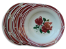 Digoin-sarreguemines modèle cibon ensemble de 6 assiettes à soupe décor roses rouges