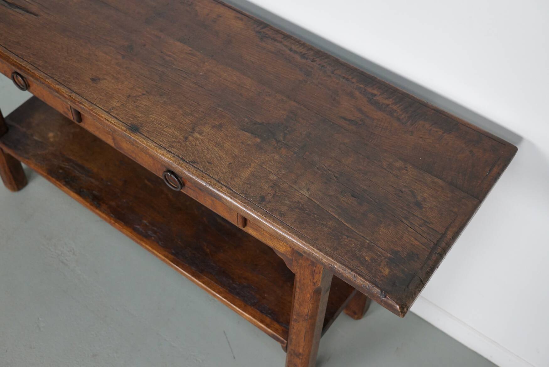 Antique French Rustic Farmhouse Oak Side Table, 19th Century