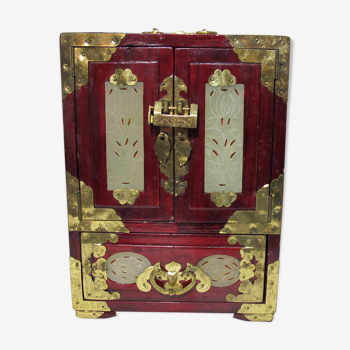 Wooden jewelry box adorned with Chinese jade plates