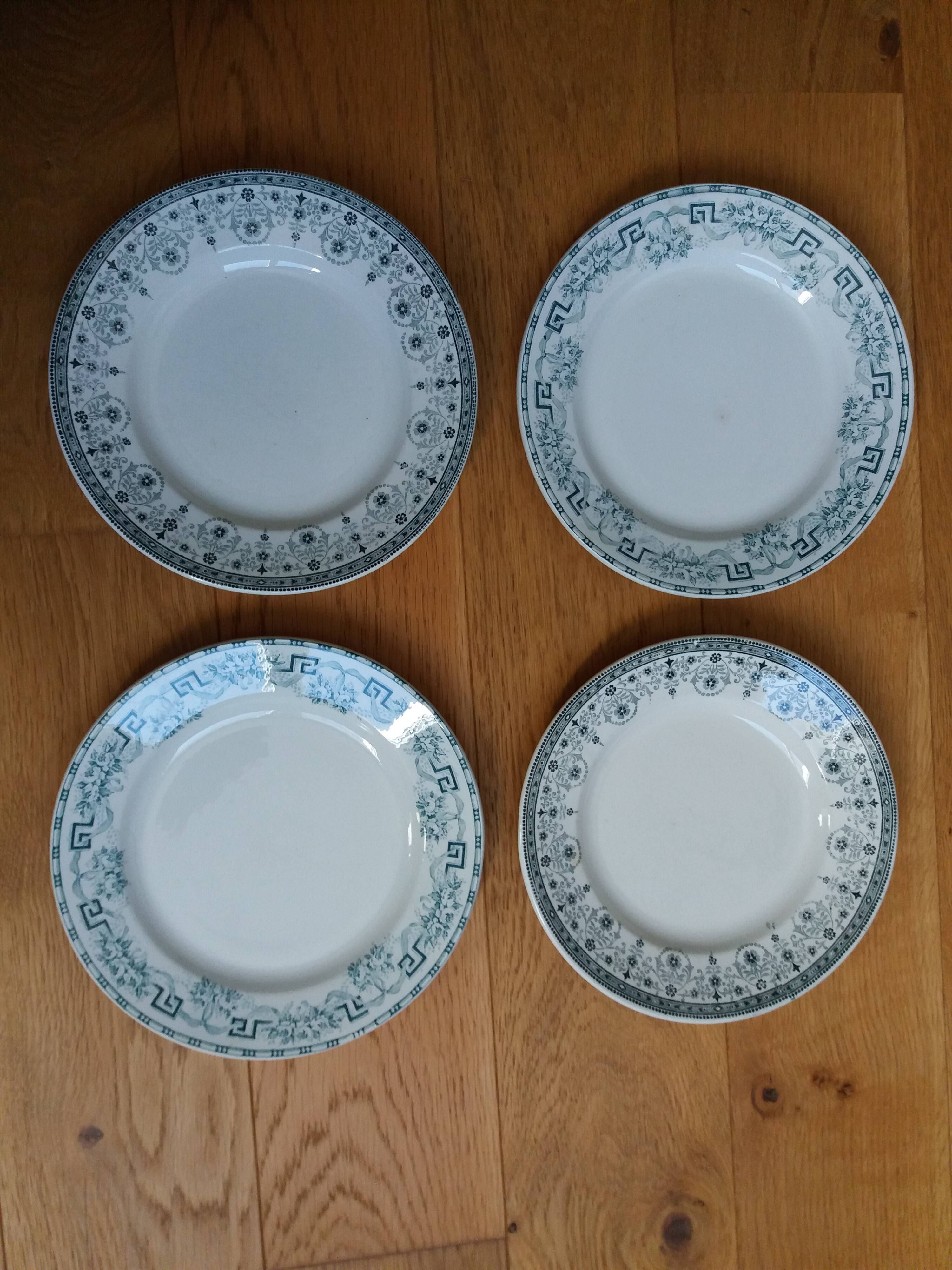 4 mismatched flat plates Terre de fer Moulin des Loups and Hamage