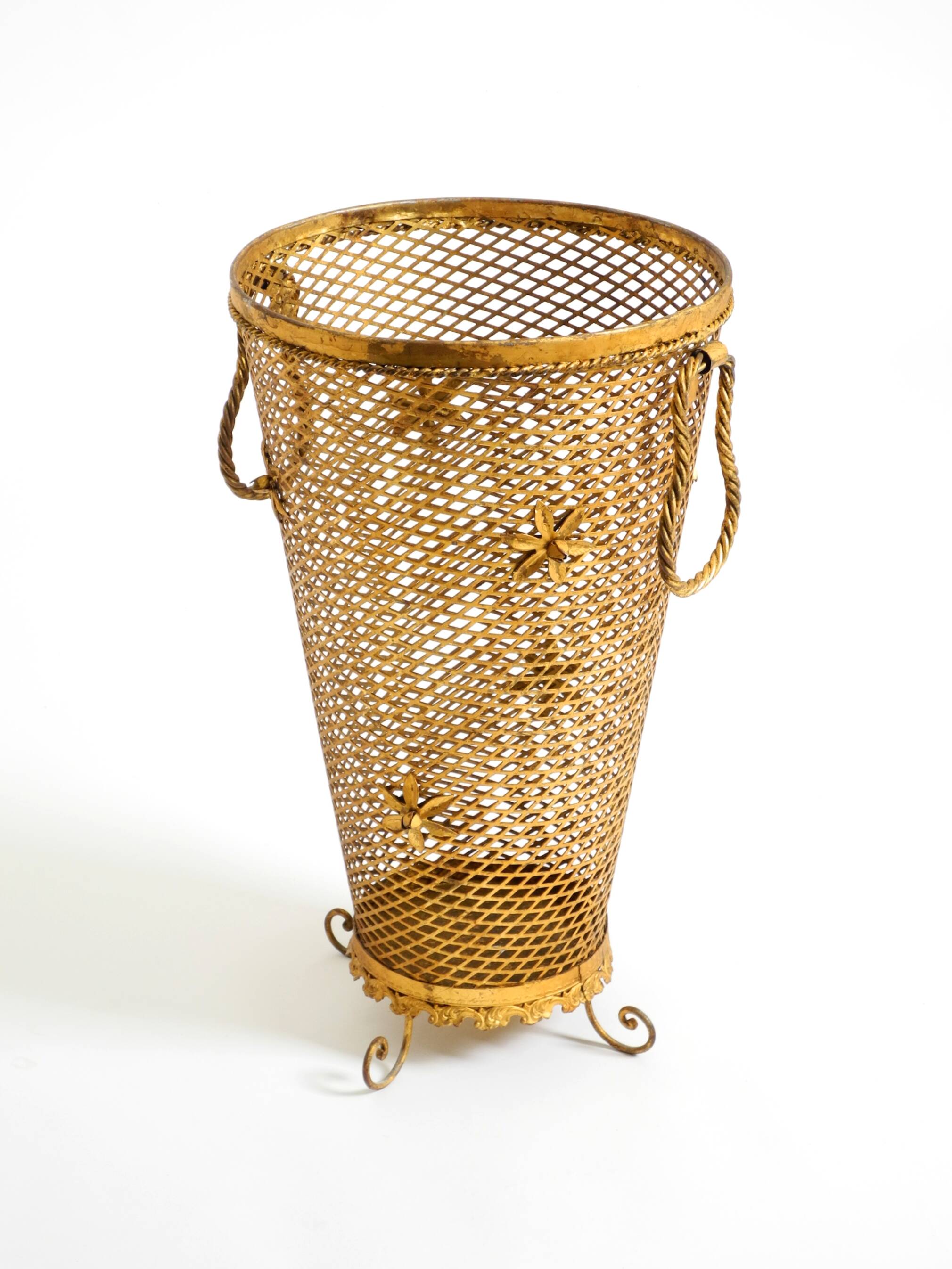Large Mid-Century Regency umbrella stand made of gilded metal, Italy 1960s
