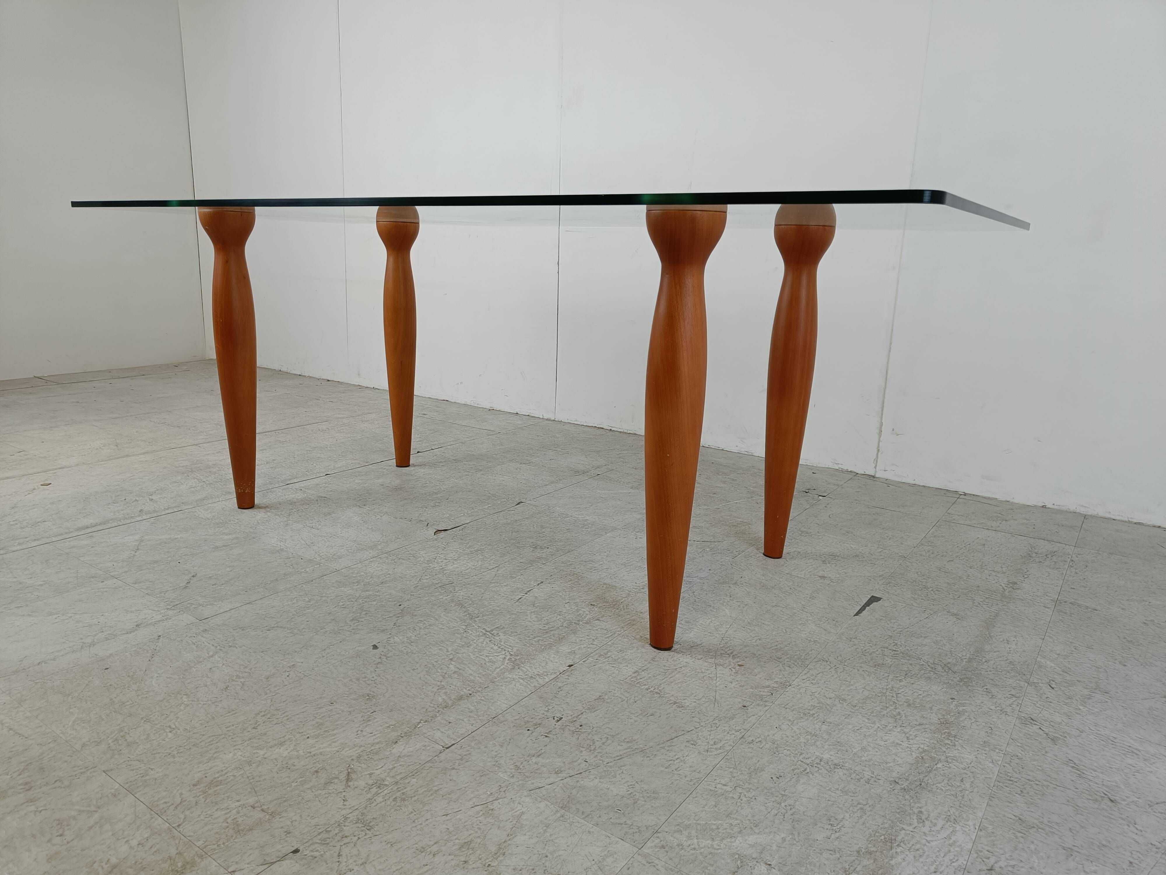 Vintage italian glass and wooden dining table, 1990s