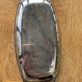 Rectangular serving dish in silver-colored metal chiseled vintage