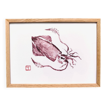 Framed art print, "Print of a squid"