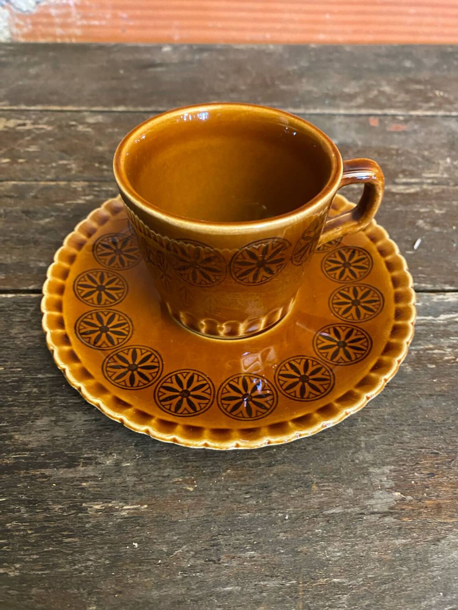 Set of 6 cups and saucers digoin colorado model vintage beige ceramic