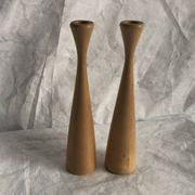 Pair of vintage birch wood candlesticks, Scandinavian design