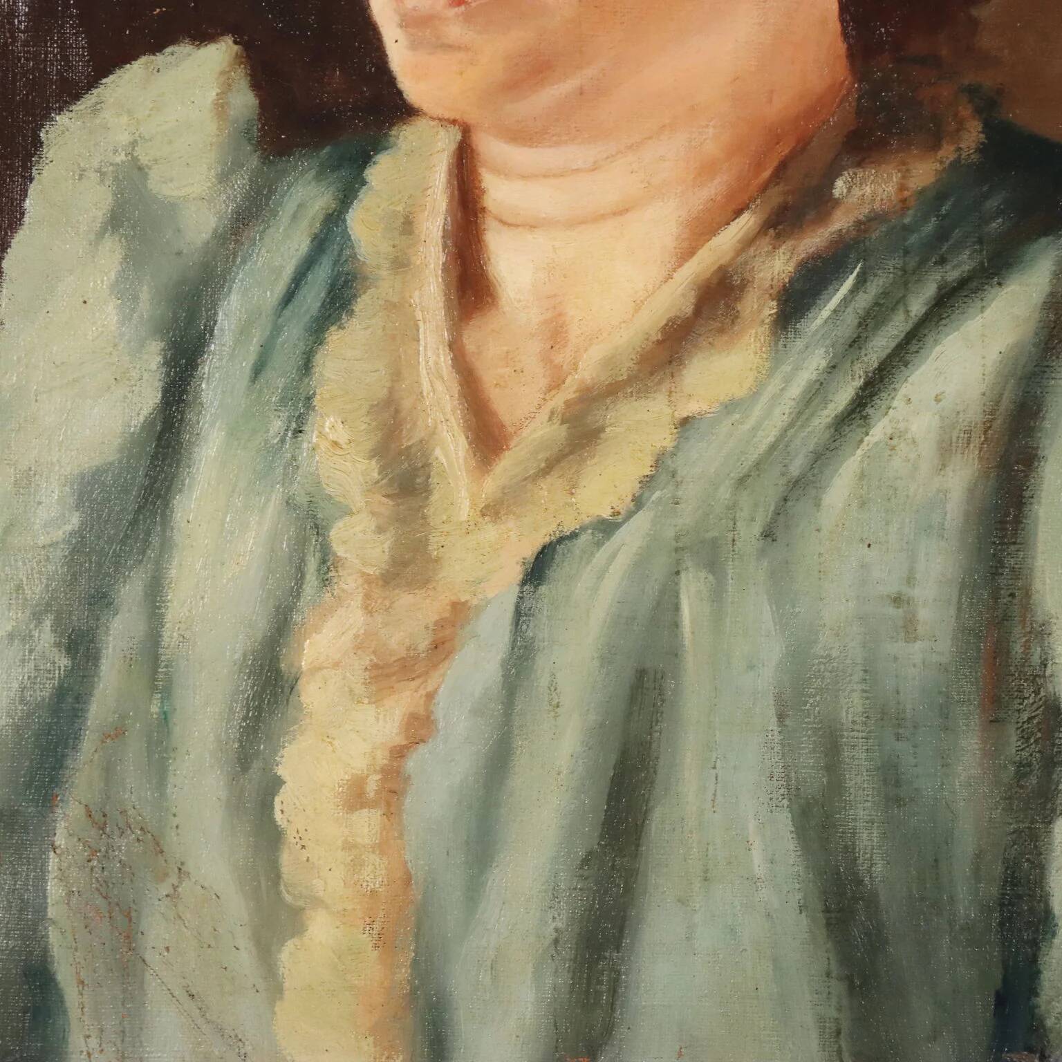 Old painting, female portrait, oil on canvas, Italy, 1892