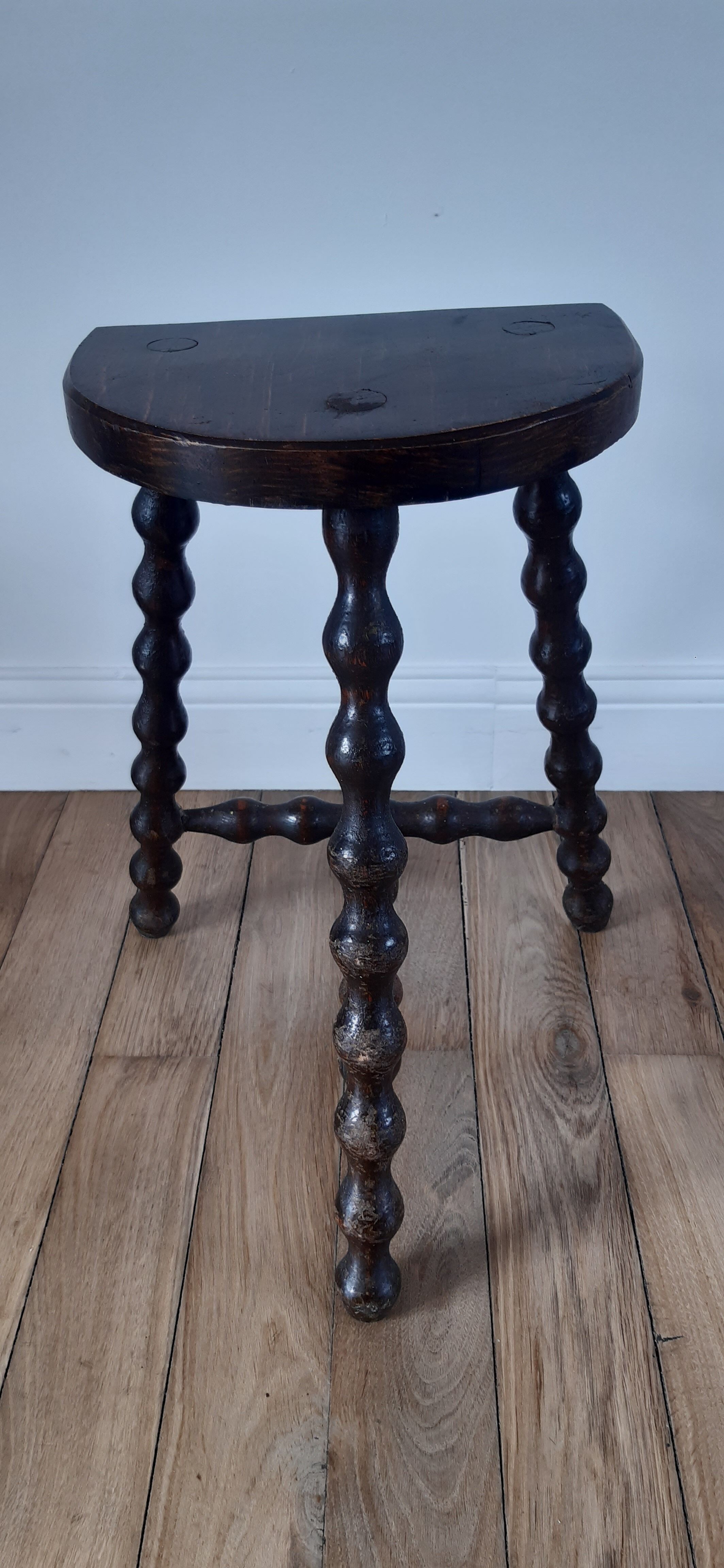 Stool vintage tripod wooden plant beaded feet