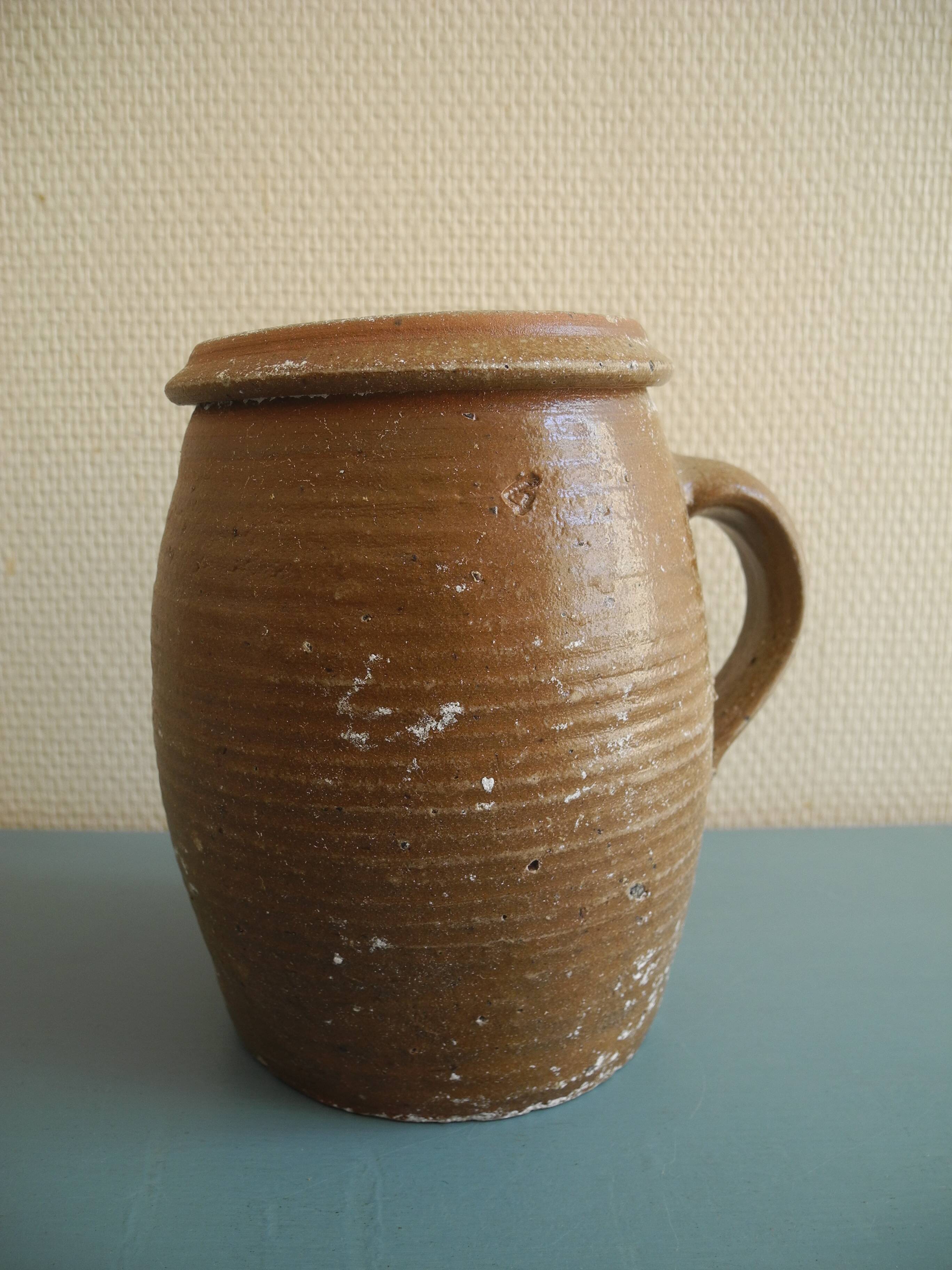 Ancien pot grès vernissé déco rustique old french stoneware pot vase