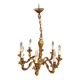 Lustre ancien en laiton doré massif style Louis XV rocaille à 8 feux – années 50 70