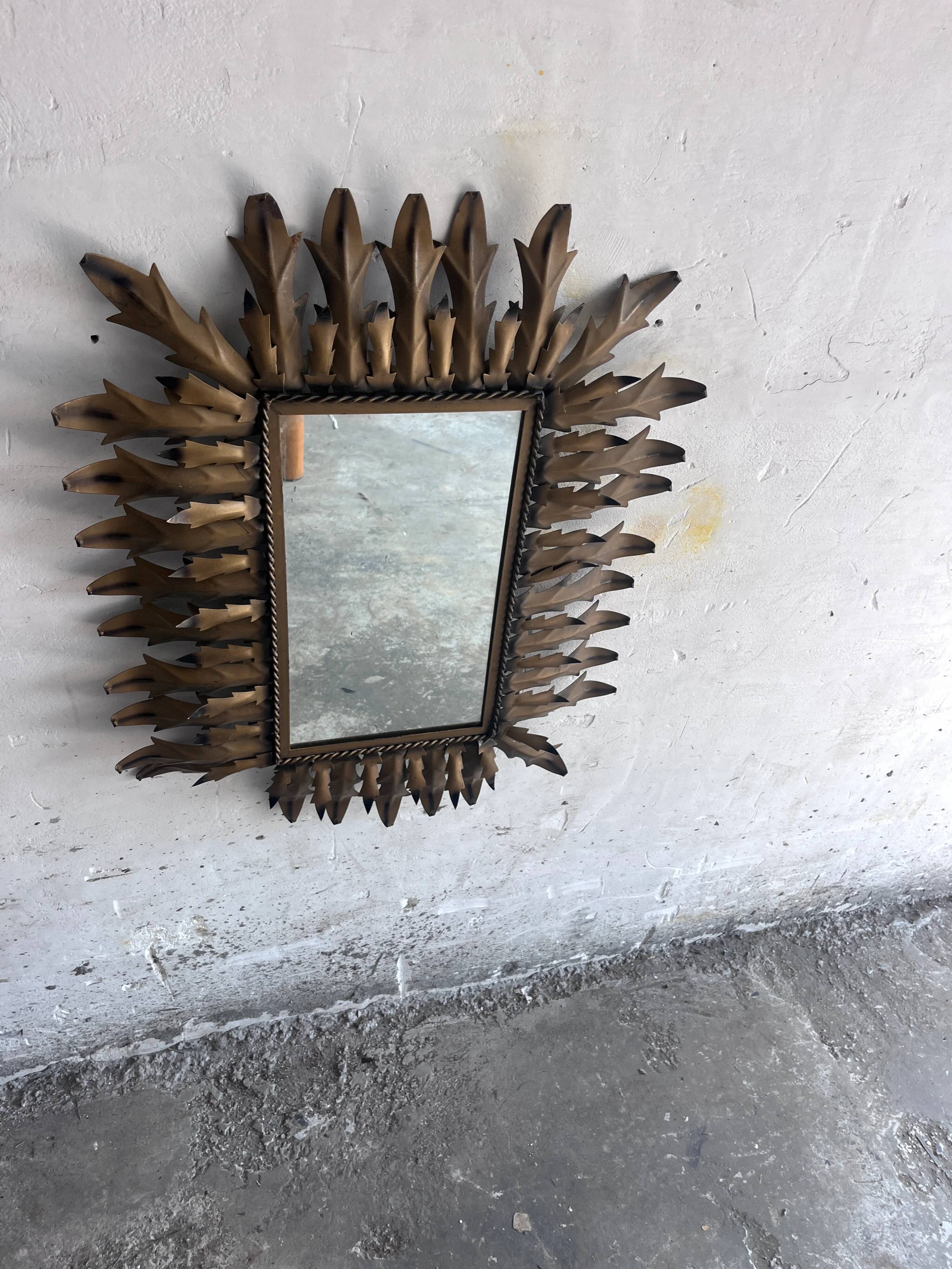 Brutalist sun mirror in wrought iron, 1960s