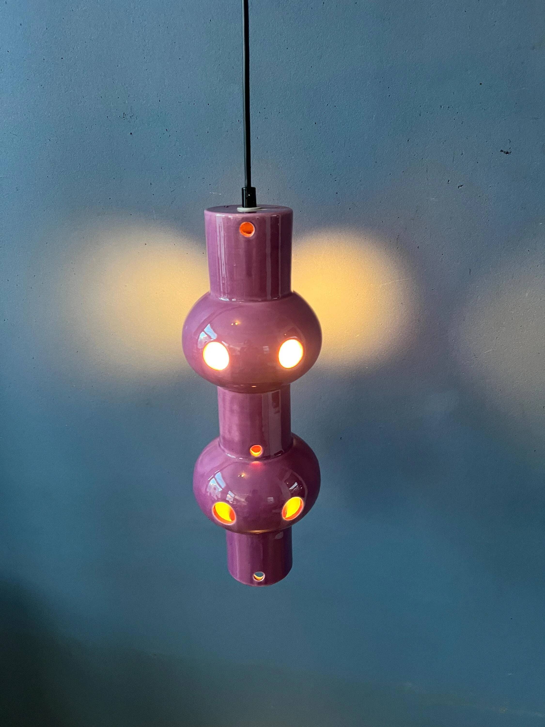 Suspension vintage en céramique rose violette West Germany
