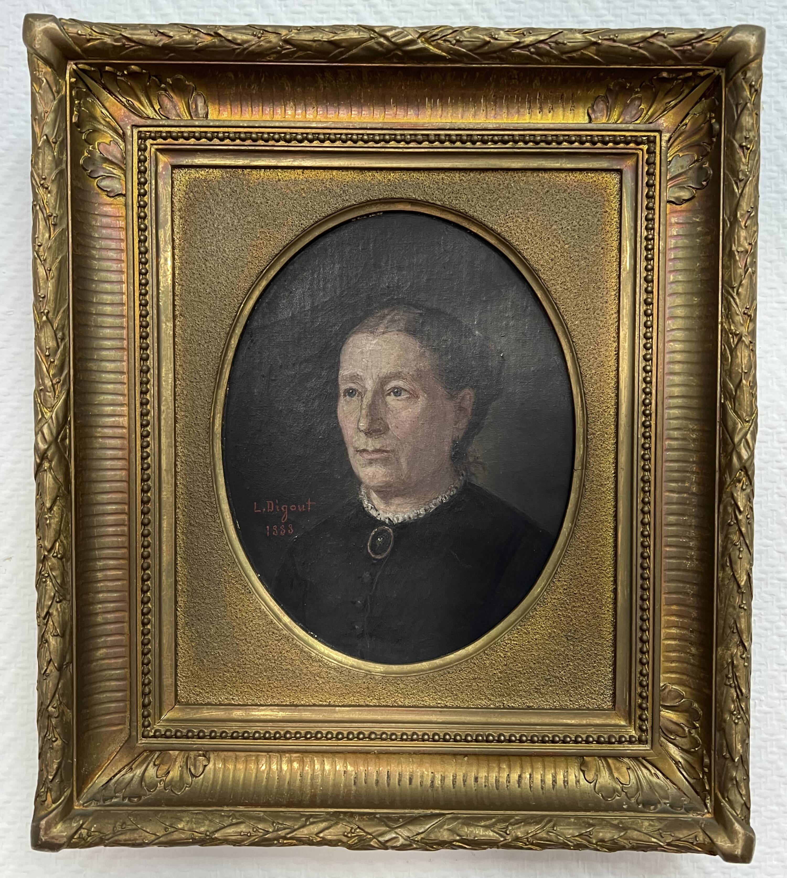 Portrait, oil on canvas of an old woman, by Louis Joseph Digout, 19th