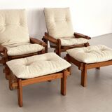 Salon de campagne italien en chêne avec nouveau revêtement en tissu bouclé, années 1970