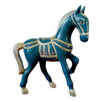 Cheval décoratif en bois peint à la main Bleu