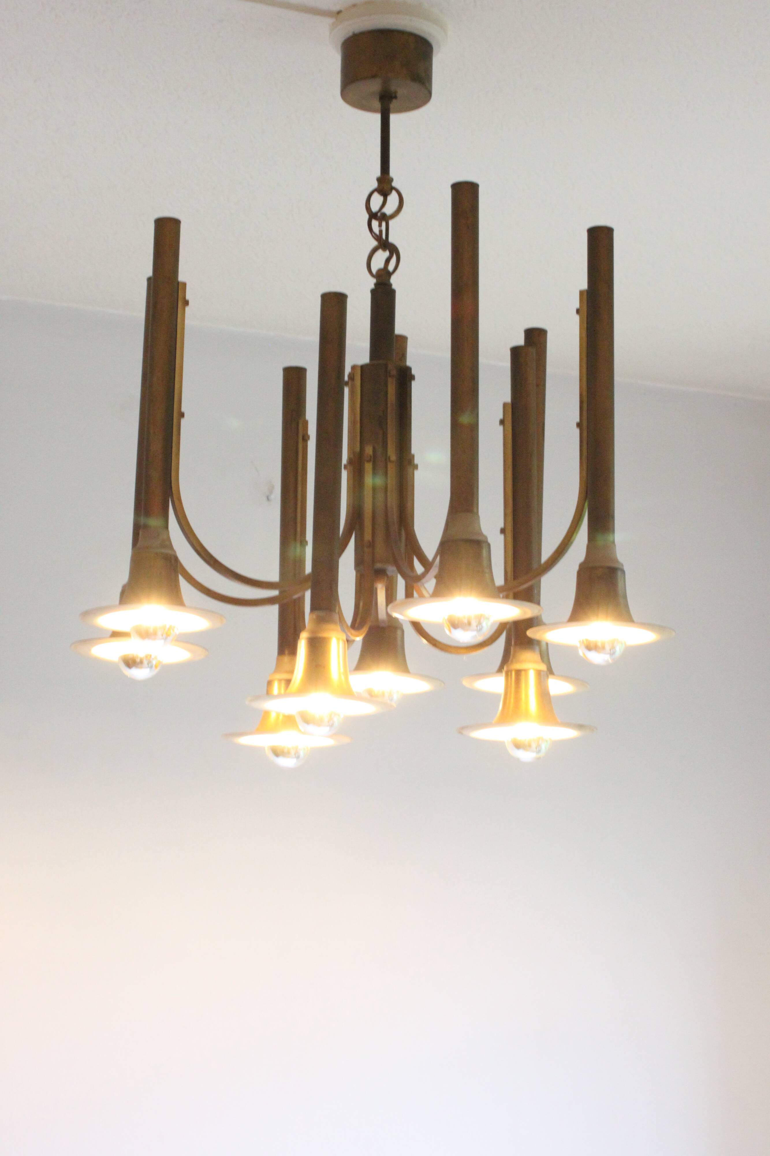 Brass trumpet chandelier, 1970s