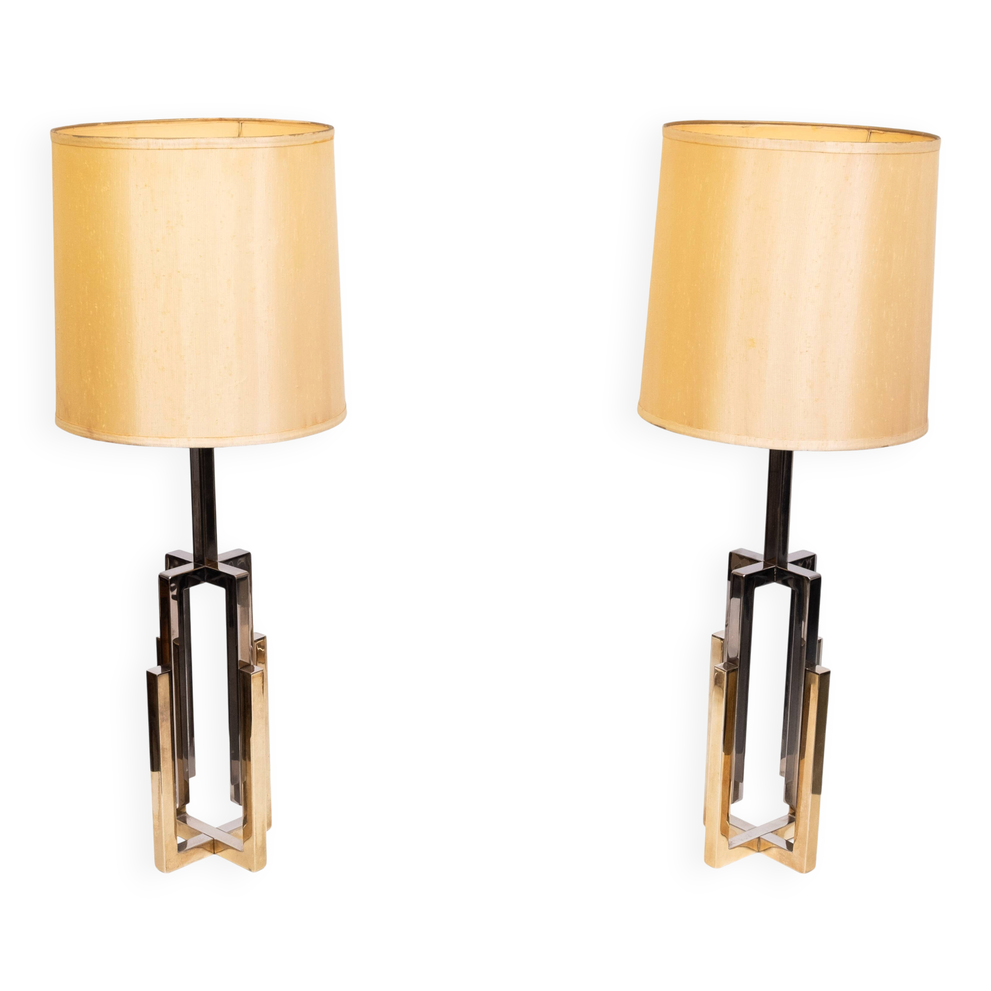 Lampes de table Hollywood Regency des années 1970, en laiton et chrome