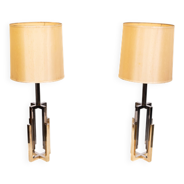 Lampes de table Hollywood Regency des années 1970, en laiton et chrome