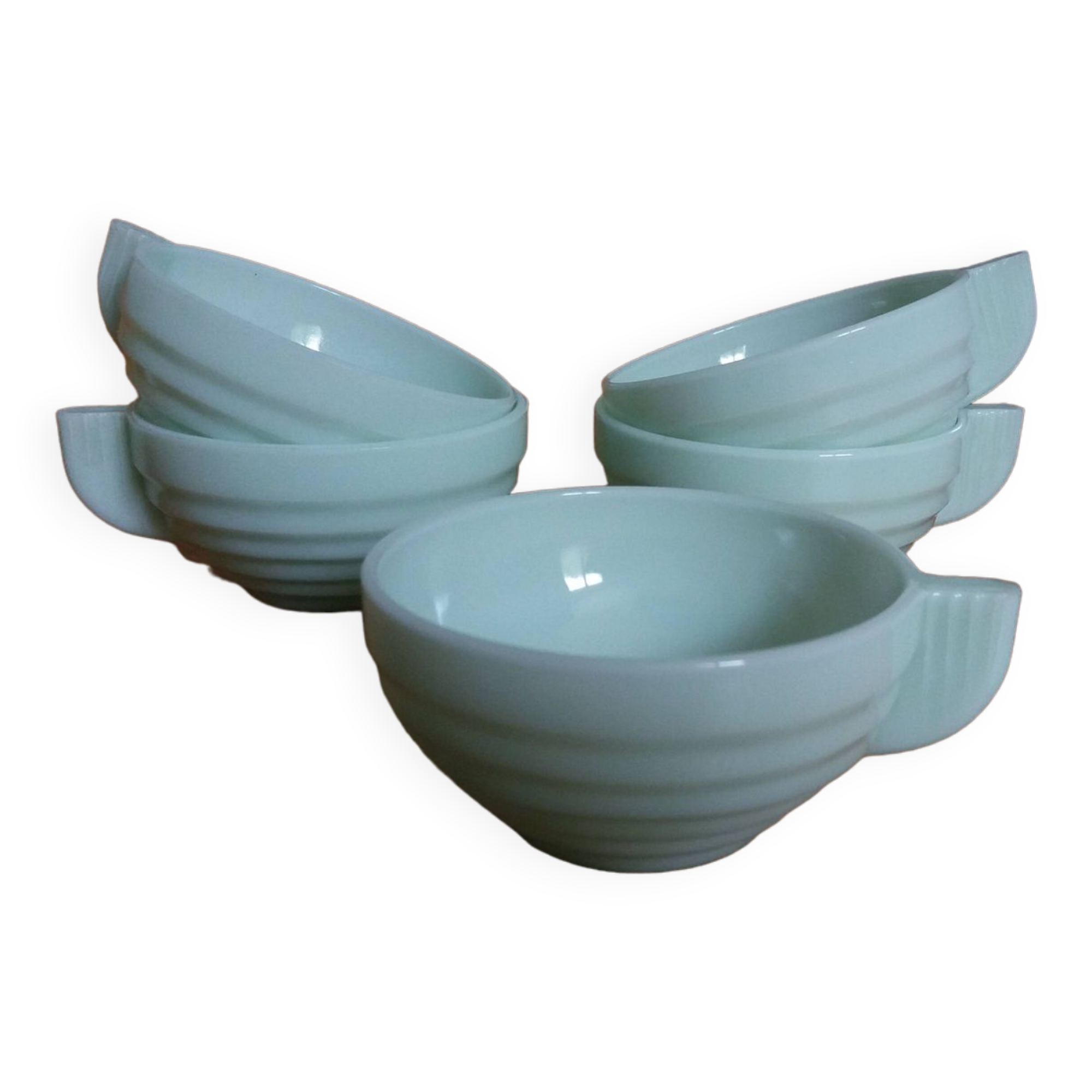 5 pale green Art Deco opaline cups