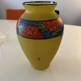 Art Deco vase from the 1930s in enamelled glass by Leune glassworks