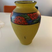 Art Deco vase from the 1930s in enamelled glass by Leune glassworks