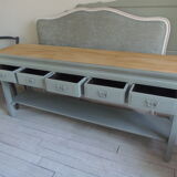 Console 5 drawers 1 re-enchanted tablet in gray green wooden top